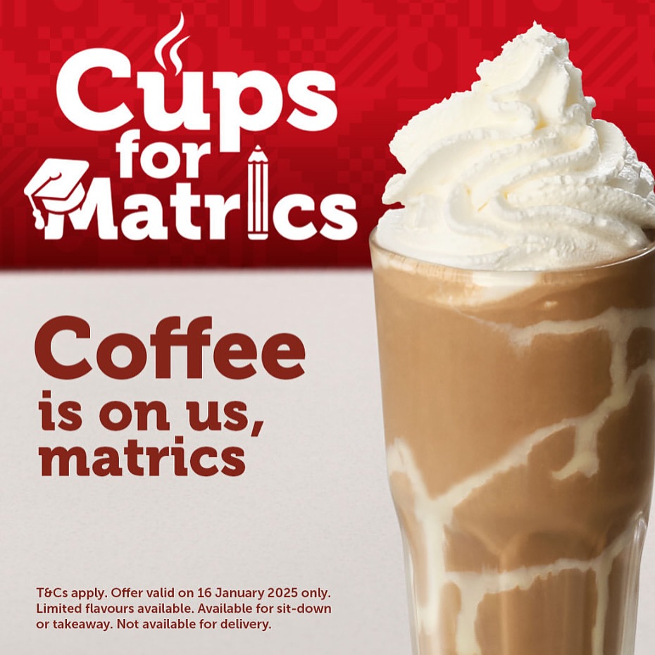 Matrics. Coffee is on Us. Results Day is a reason to Celebrate. Show your results off at any Wimpy and wel pour you a FREE regular FrappeLimited Flavours AvailableOffer Valid on 16 January OnlyAvailable for Sit Down or Takeaway Not Available for DeliveryVisit Wimpy Rosebank, Greenside, Killarney, Lenz and more *Ts & Cs Apply#matrics #cofffee #freecoffee