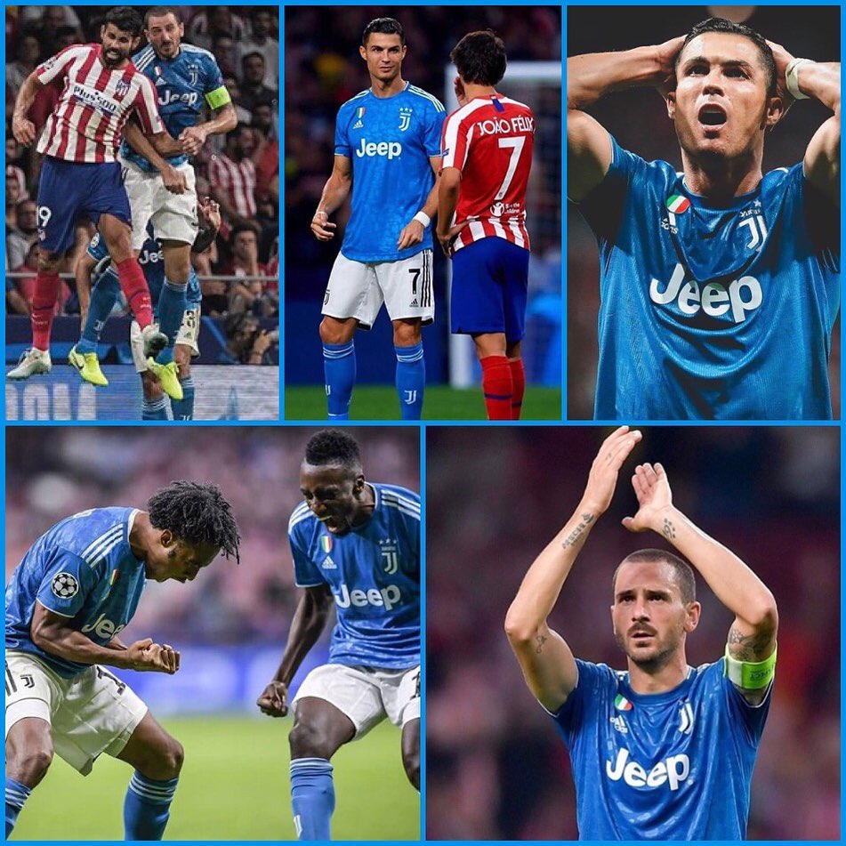 Atlético Madrid 2 Juve 2. We blow a 2 goal lead and suffer at set pieces. Great game though and CR7 almost secured 3 points in stoppage time with a brilliant Solo run. In other games Bayern and City were rampant and Di Maria and PSG dismantled Madrid. Zidane must be livid as it was a PSG with no Naeeema,Mbappe and Cavani. Spurs also squandered a 2 goal lead in Greece#forzajuve #juve #juventus #juvevsatleticomadrid #uefachampionsleague #bayernmunich #olympiacosvspurs #psgvsrealmadrid #mancity