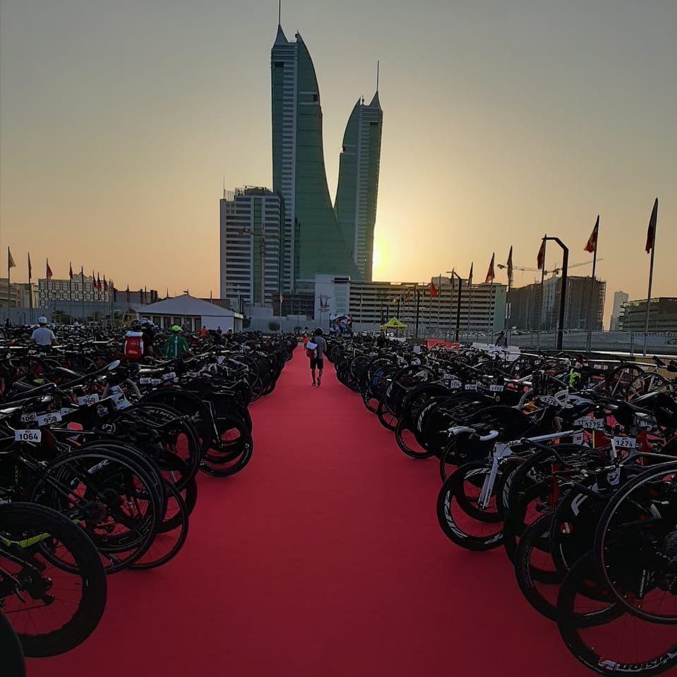 Bike transition area at Iron Man 70.3 Bahrain by @trianyone @ironmantri @imsouthafrica #ironman #imbahrain #ironmanbahrain #triathlon #triathlete #tri #swim #bike #run #cycling #bahrain