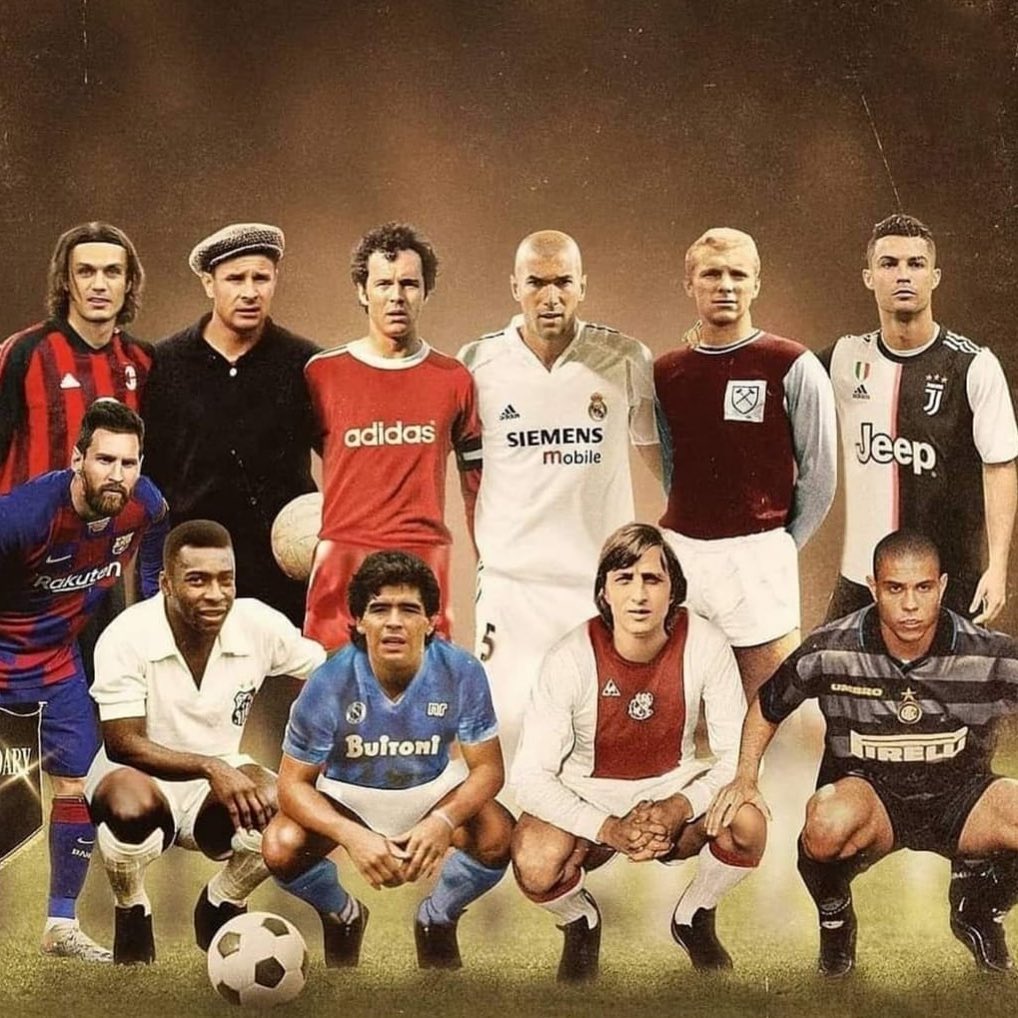 Is this the Greatest Team ever? Very offensive. Looks to me like 3-3-4 formation. Ya shin, Maldini,Beckenbauer,Moore flat back 3. Zidane,Cruyf,Maradona In midfield, Pele and R9 flanked by Messi and CR7