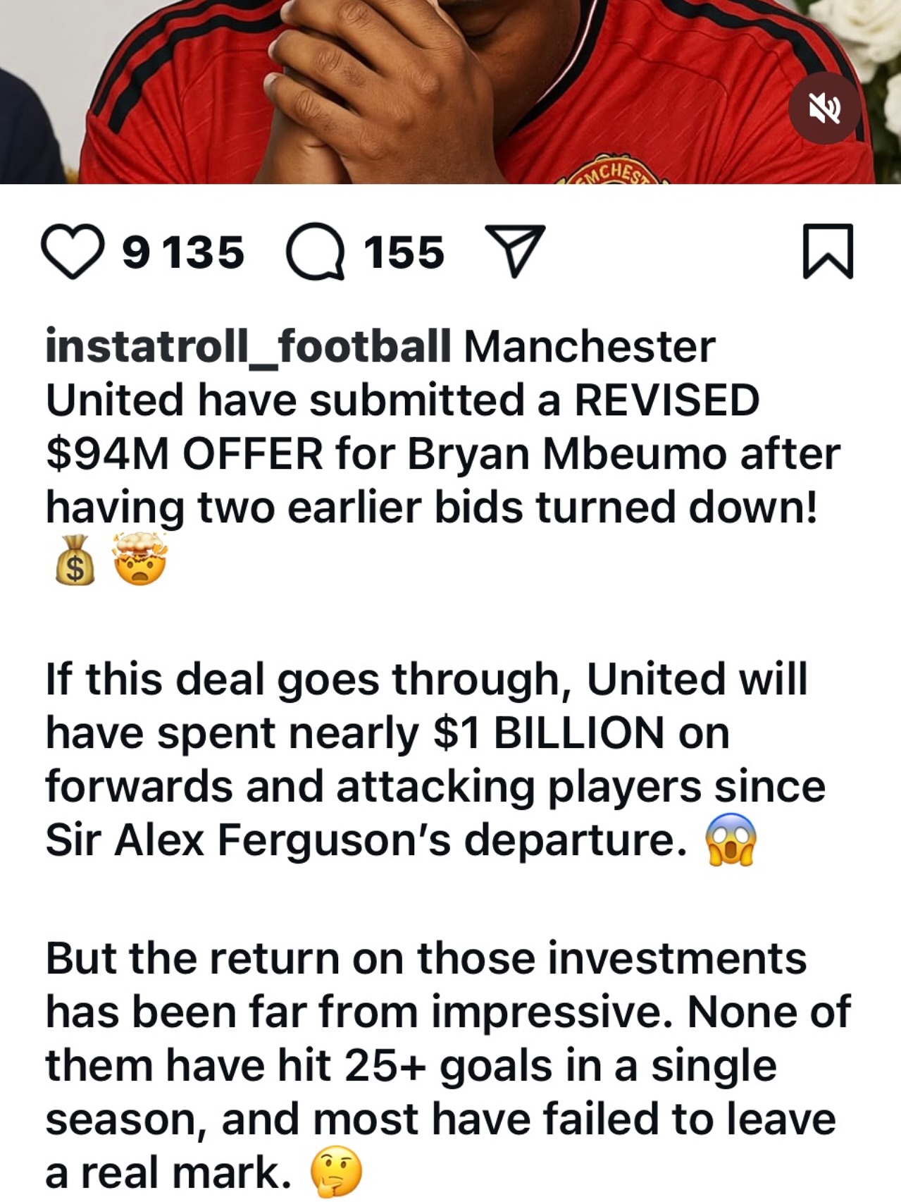 Muembo to United for over 70 Bar. Yoh . I like this post by InstaTroll Football. Do you agree