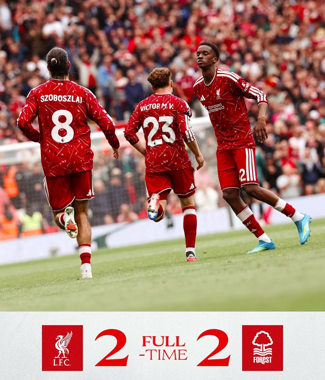 Liverpool 2 Notts Forest 2. I guess wel take the draw at home. Better than a loss 🫣
