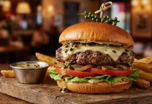 Gourmet French Green Pepper Corn & Swiss Burger