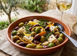 Recipe-Warm Citrus & Herb Marinated Olives with Feta