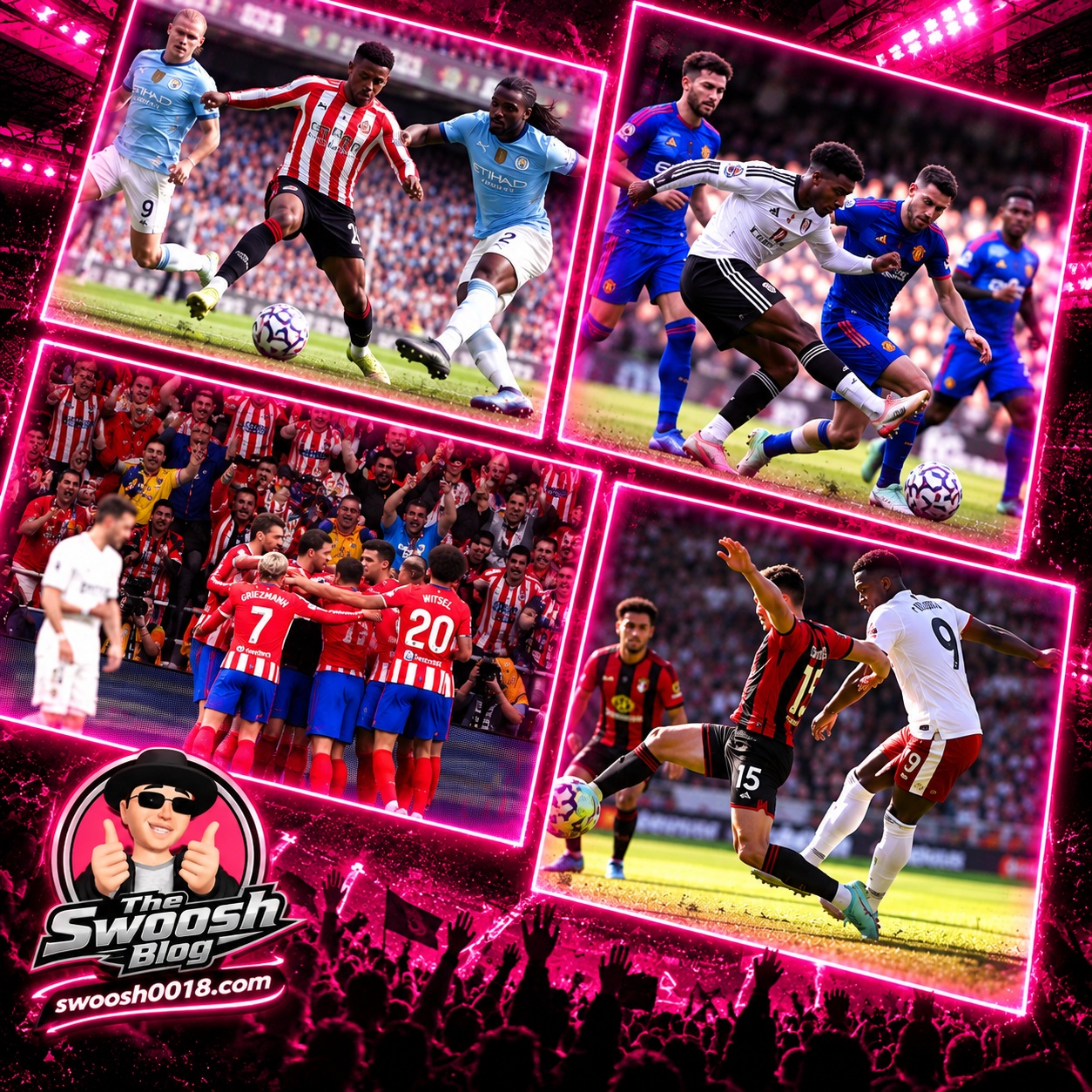 Man City beat Sunderland 5-3. The MANCS Salvage a draw at Fullham. Atletico stun Real Madrid in the Madrid Derby. And Liverpool beat Bournmouth 1-0. Top Sunday. Inter and Roma drew 2-2 last night. Top Sunday for Football. Juve currently lead Atalanta 2-0. Il take it. What do you guys say about todays Results.More on my blog www.swoosh0018.com