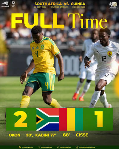 Good win to Open up Pitso's Account. SA beat Guinea 2-1 at the Orlando Amstel Arena. Given that Kenya are in this qualifying group, South Africa need to top Group D to be guaranteed a spot in the tournament. Mosimane's return is off to a winning start, with Eritrea drawing 1-1 to Kenya in the other clash in the group on Saturday.#bafanabafana #afcon #southafricavsguinea #sasoccer