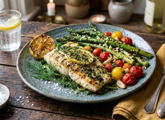 Lemon-Herb Grilled Fish with Garlic Roasted Asparagus